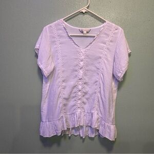 Counterparts Women’s White Lace Detail and Ruffle Hem Sheer Blouse Size S